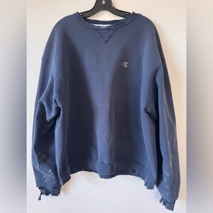 Vintage Champion Distressed Y2K Navy Blue Crewneck Sweatshirt